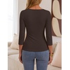 ZESICA Womens 3/4 Sleeve Asymmetrical Fall Shirts Ruched Going Out Tops | Slim Fit Tee Shirts, Dressy Casual Work Blouse, Cute Trendy Soft Undershirts, Spring Summer Fall Outfits(Coffee Brown)
