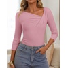 ZESICA Womens 3/4 Sleeve Asymmetrical Fall Shirts Ruched Going Out Tops | Slim Fit Tee Shirts, Dressy Casual Work Blouse, Cute Trendy Soft Undershirts, Spring Summer Fall Outfits(Pink)