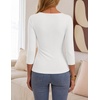 ZESICA Womens 3/4 Sleeve Asymmetrical Fall Shirts Ruched Going Out Tops | Slim Fit Tee Shirts, Dressy Casual Work Blouse, Cute Trendy Soft Undershirts, Spring Summer Fall Outfits(White)
