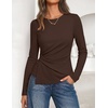 ZESICA Womens Fall Long Sleeve Peplum Business Casual Tops | Boat Neck, Asymmetrical Tunic Blouse, Comfy Soft Fabric, Work Ofiice Outfits, Fashion Trendy Clothes(Brown)