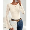 ZESICA Women’s Floral Lace Long Sleeve Boat Neck Going Out Tops | Bell Sleeve, Slim Fit, Ruched Waist Blouses, Business Casual, Date Night, Y2K Outfits, Fall Winter Layering Clothing(Apricot)