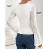 ZESICA Women’s Floral Lace Long Sleeve Boat Neck Going Out Tops | Bell Sleeve, Slim Fit, Ruched Waist Blouses, Business Casual, Date Night, Y2K Outfits, Fall Winter Layering Clothing(White)