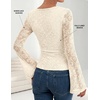 ZESICA Women’s Floral Lace Long Sleeve Boat Neck Going Out Tops | Bell Sleeve, Slim Fit, Ruched Waist Blouses, Business Casual, Date Night, Y2K Outfits, Fall Winter Layering Clothing(Apricot)