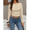 ZESICA Women’s Long Sleeve Cinched Waist Going Out Tops | Ruched Waist, Crewneck, Batwing, Stretchy, Chic Crop Top, 2026 Fall Fashion, Trendy Blouse, Y2K, Date Night, Business Casual(Apricot)