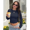 ZESICA Women’s Long Sleeve Cinched Waist Going Out Tops | Ruched Waist, Crewneck, Batwing, Stretchy, Chic Crop Top, 2026 Fall Fashion, Trendy Blouse, Y2K, Date Night, Business Casual(Navy)