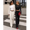 ZESICA Women’s Long Sleeve Cinched Waist Going Out Tops | Ruched Waist, Crewneck, Batwing, Stretchy, Chic Crop Top, 2026 Fall Fashion, Trendy Blouse, Y2K, Date Night, Business Casual(White)