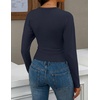 ZESICA Women’s Long Sleeve Cinched Waist Going Out Tops | Ruched Waist, Crewneck, Batwing, Stretchy, Chic Crop Top, 2026 Fall Fashion, Trendy Blouse, Y2K, Date Night, Business Casual(Navy)