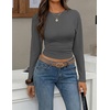 ZESICA Women’s Long Sleeve Cinched Waist Going Out Tops | Ruched Waist, Crewneck, Batwing, Stretchy, Chic Crop Top, 2026 Fall Fashion, Trendy Blouse, Y2K, Date Night, Business Casual(Darkgrey)