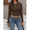 ZESICA Women’s Long Sleeve Cinched Waist Going Out Tops | Ruched Waist, Crewneck, Batwing, Stretchy, Chic Crop Top, 2026 Fall Fashion, Trendy Blouse, Y2K, Date Night, Business Casual(Brown)