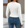 ZESICA Women’s Long Sleeve Cinched Waist Going Out Tops | Ruched Waist, Crewneck, Batwing, Stretchy, Chic Crop Top, 2026 Fall Fashion, Trendy Blouse, Y2K, Date Night, Business Casual(White)