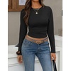 ZESICA Women’s Long Sleeve Cinched Waist Going Out Tops | Ruched Waist, Crewneck, Batwing, Stretchy, Chic Crop Top, 2026 Fall Fashion, Trendy Blouse, Y2K, Date Night, Business Casual(Black)