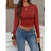 ZESICA Women’s Long Sleeve Cinched Waist Going Out Tops | Ruched Waist, Crewneck, Batwing, Stretchy, Chic Crop Top, 2026 Fall Fashion, Trendy Blouse, Y2K, Date Night, Business Casual(Darkred)