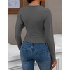 ZESICA Women’s Long Sleeve Cinched Waist Going Out Tops | Ruched Waist, Crewneck, Batwing, Stretchy, Chic Crop Top, 2026 Fall Fashion, Trendy Blouse, Y2K, Date Night, Business Casual(Darkgrey)