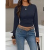 ZESICA Women’s Long Sleeve Cinched Waist Going Out Tops | Ruched Waist, Crewneck, Batwing, Stretchy, Chic Crop Top, 2026 Fall Fashion, Trendy Blouse, Y2K, Date Night, Business Casual(Navy)