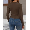 ZESICA Women’s Long Sleeve Cinched Waist Going Out Tops | Ruched Waist, Crewneck, Batwing, Stretchy, Chic Crop Top, 2026 Fall Fashion, Trendy Blouse, Y2K, Date Night, Business Casual(Brown)