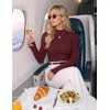 ZESICA Womens Mock Neck Fall Shirts Cable Knit Lightweight Long Sleeve Top | Slim Fit Basic Tee, Lightweight Soft Undershirts, Cute Casual Blouse, Fall Winter Fashion Outfits(Burgundy)