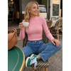 ZESICA Womens Mock Neck Fall Shirts Cable Knit Lightweight Long Sleeve Top | Slim Fit Basic Tee, Lightweight Soft Undershirts, Cute Casual Blouse, Fall Winter Fashion Outfits(Pink)
