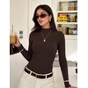 ZESICA Womens Mock Neck Fall Shirts Cable Knit Lightweight Long Sleeve Top | Slim Fit Basic Tee, Lightweight Soft Undershirts, Cute Casual Blouse, Fall Winter Fashion Outfits(Cofffe Brown)