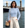 ZESICA Womens Mock Neck Fall Shirts Cable Knit Lightweight Long Sleeve Top | Slim Fit Basic Tee, Lightweight Soft Undershirts, Cute Casual Blouse, Fall Winter Fashion Outfits(Light Blue)