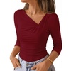 ZESICA Womens 3/4 Sleeve Asymmetrical Fall Shirts Ruched Going Out Tops | Slim Fit Tee Shirts, Dressy Casual Work Blouse, Cute Trendy Soft Undershirts, Spring Summer Fall Outfits(Burgundy)