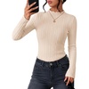 ZESICA Womens Mock Neck Fall Shirts Cable Knit Lightweight Long Sleeve Top | Slim Fit Basic Tee, Lightweight Soft Undershirts, Cute Casual Blouse, Fall Winter Fashion Outfits(Beige)