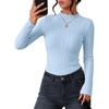 ZESICA Womens Mock Neck Fall Shirts Cable Knit Lightweight Long Sleeve Top | Slim Fit Basic Tee, Lightweight Soft Undershirts, Cute Casual Blouse, Fall Winter Fashion Outfits(Light Blue)