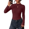 ZESICA Womens Mock Neck Fall Shirts Cable Knit Lightweight Long Sleeve Top | Slim Fit Basic Tee, Lightweight Soft Undershirts, Cute Casual Blouse, Fall Winter Fashion Outfits(Burgundy)