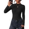 ZESICA Womens Mock Neck Fall Shirts Cable Knit Lightweight Long Sleeve Top | Slim Fit Basic Tee, Lightweight Soft Undershirts, Cute Casual Blouse, Fall Winter Fashion Outfits(Black)