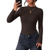 ZESICA Womens Mock Neck Fall Shirts Cable Knit Lightweight Long Sleeve Top | Slim Fit Basic Tee, Lightweight Soft Undershirts, Cute Casual Blouse, Fall Winter Fashion Outfits(Cofffe Brown)