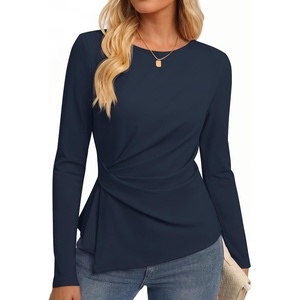 ZESICA Womens Fall Long Sleeve Peplum Business Casual Tops | Boat Neck, Asymmetrical Tunic Blouse, Comfy Soft Fabric, Work Ofiice Outfits, Fashion Trendy Clothes(Navy)