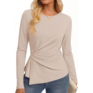 ZESICA Womens Fall Long Sleeve Peplum Business Casual Tops | Boat Neck, Asymmetrical Tunic Blouse, Comfy Soft Fabric, Work Ofiice Outfits, Fashion Trendy Clothes(Apricot)