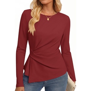 ZESICA Womens Fall Long Sleeve Peplum Business Casual Tops | Boat Neck, Asymmetrical Tunic Blouse, Comfy Soft Fabric, Work Ofiice Outfits, Fashion Trendy Clothes(Darkred)