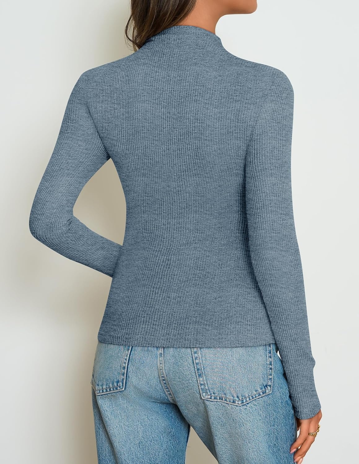 image:imageZESICA Womens 2026 Fall Long Sleeve Mock Neck Tops Going Out Knit Shirts Slim Fit TopsRibbed Sweater TopsStretchyLightweight2026 Casual Basic shirtsBusiness Casual OutfitsFashion ClothesDusty Blue