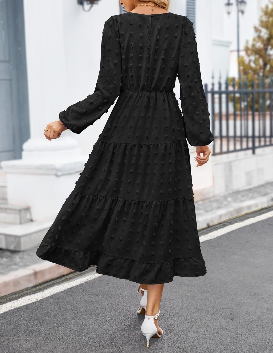 image:imageZESICA Womens Long Sleeve Swiss Dot Maxi Wedding Guest Dresses Flowy A Line Boho Long Dress Elegant Cocktail Party Holiday Church Dresses Bridal Shower Going Out Clothes 2026Black