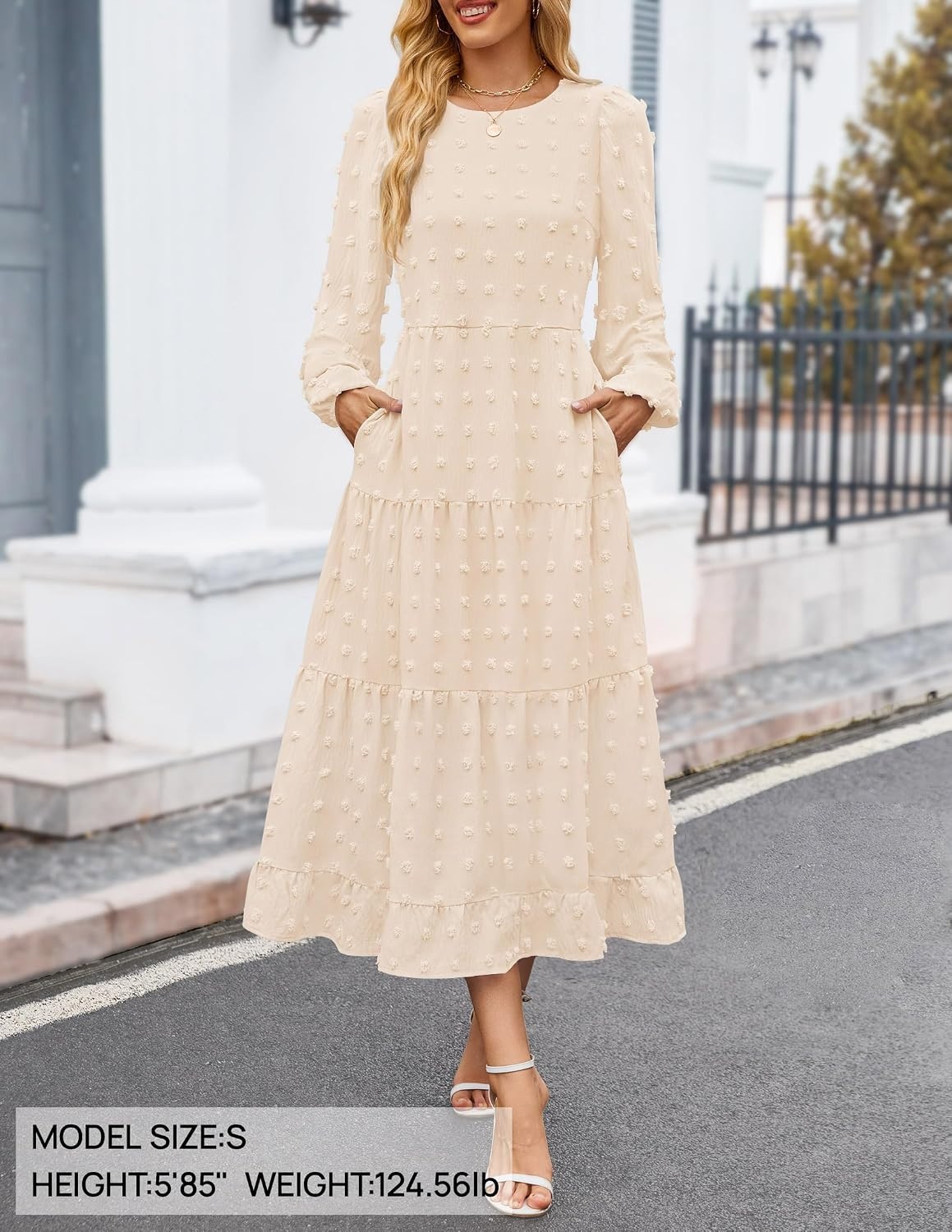 image:imageZESICA Womens Long Sleeve Swiss Dot Maxi Wedding Guest Dresses Flowy A Line Boho Long Dress Elegant Cocktail Party Holiday Church Dresses Bridal Shower Going Out Clothes 2026Beige