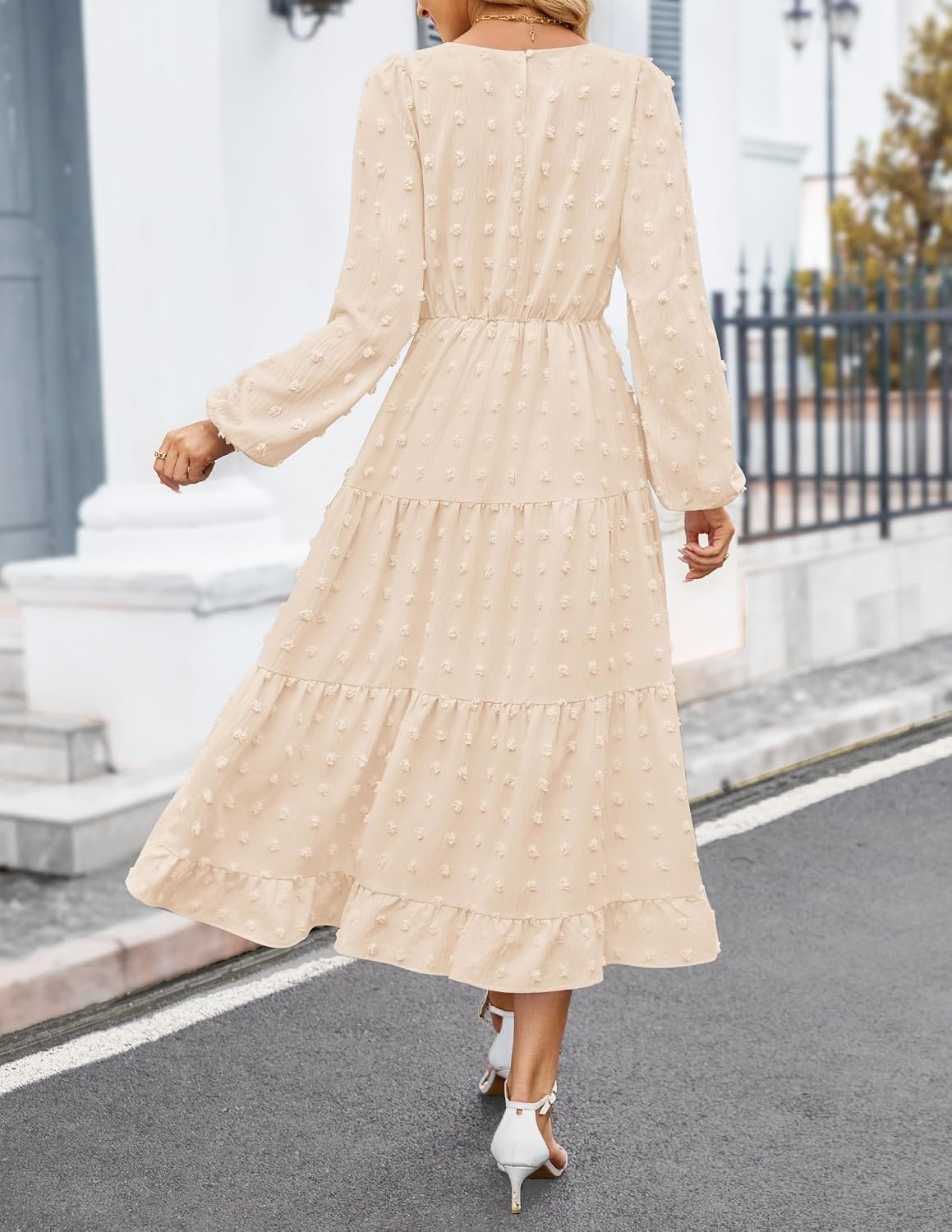 image:imageZESICA Womens Long Sleeve Swiss Dot Maxi Wedding Guest Dresses Flowy A Line Boho Long Dress Elegant Cocktail Party Holiday Church Dresses Bridal Shower Going Out Clothes 2026Beige