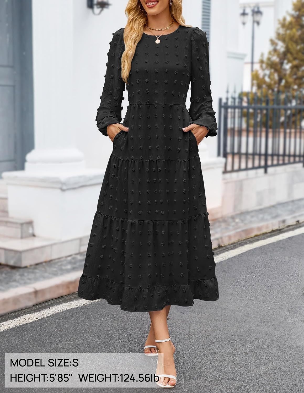 image:imageZESICA Womens Long Sleeve Swiss Dot Maxi Wedding Guest Dresses Flowy A Line Boho Long Dress Elegant Cocktail Party Holiday Church Dresses Bridal Shower Going Out Clothes 2026Black