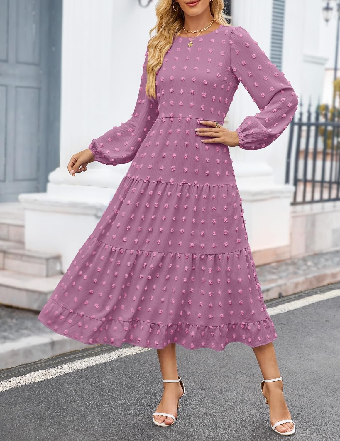 image:imageZESICA Womens Long Sleeve Swiss Dot Maxi Wedding Guest Dresses Flowy A Line Boho Long Dress Elegant Cocktail Party Holiday Church Dresses Bridal Shower Going Out Clothes 2026Purple