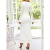 ZESICA Women’s Long Sleeve Floral Bodycon Dress 2026 Spring Fall Ruched Mesh Wedding Guest Cocktail Party Maxi Dresses(White)