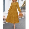 ZESICA Women’s Long Sleeve Swiss Dot Maxi Wedding Guest Dresses | Flowy A Line Boho Long Dress, Elegant Cocktail Party Holiday Church Dresses, Bridal Shower Going Out Clothes 2026(Mustard)