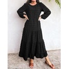 ZESICA Women’s Long Sleeve Swiss Dot Maxi Wedding Guest Dresses | Flowy A Line Boho Long Dress, Elegant Cocktail Party Holiday Church Dresses, Bridal Shower Going Out Clothes 2026(Black)