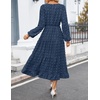 ZESICA Women’s Long Sleeve Swiss Dot Maxi Wedding Guest Dresses | Flowy A Line Boho Long Dress, Elegant Cocktail Party Holiday Church Dresses, Bridal Shower Going Out Clothes 2026(Navy)
