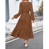 ZESICA Women’s Long Sleeve Swiss Dot Maxi Wedding Guest Dresses | Flowy A Line Boho Long Dress, Elegant Cocktail Party Holiday Church Dresses, Bridal Shower Going Out Clothes 2026(Brown)