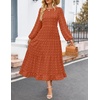 ZESICA Women’s Long Sleeve Swiss Dot Maxi Wedding Guest Dresses | Flowy A Line Boho Long Dress, Elegant Cocktail Party Holiday Church Dresses, Bridal Shower Going Out Clothes 2026(Brick Red)