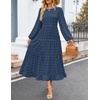 ZESICA Women’s Long Sleeve Swiss Dot Maxi Wedding Guest Dresses | Flowy A Line Boho Long Dress, Elegant Cocktail Party Holiday Church Dresses, Bridal Shower Going Out Clothes 2026(Navy)