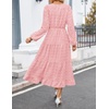 ZESICA Women’s Long Sleeve Swiss Dot Maxi Wedding Guest Dresses | Flowy A Line Boho Long Dress, Elegant Cocktail Party Holiday Church Dresses, Bridal Shower Going Out Clothes 2026(Pink)