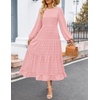 ZESICA Women’s Long Sleeve Swiss Dot Maxi Wedding Guest Dresses | Flowy A Line Boho Long Dress, Elegant Cocktail Party Holiday Church Dresses, Bridal Shower Going Out Clothes 2026(Pink)