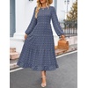 ZESICA Women’s Long Sleeve Swiss Dot Maxi Wedding Guest Dresses | Flowy A Line Boho Long Dress, Elegant Cocktail Party Holiday Church Dresses, Bridal Shower Going Out Clothes 2026(Dusty Blue)