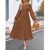 ZESICA Women’s Long Sleeve Swiss Dot Maxi Wedding Guest Dresses | Flowy A Line Boho Long Dress, Elegant Cocktail Party Holiday Church Dresses, Bridal Shower Going Out Clothes 2026(Brown)