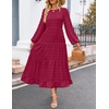 ZESICA Women’s Long Sleeve Swiss Dot Maxi Wedding Guest Dresses | Flowy A Line Boho Long Dress, Elegant Cocktail Party Holiday Church Dresses, Bridal Shower Going Out Clothes 2026(Wine Red)